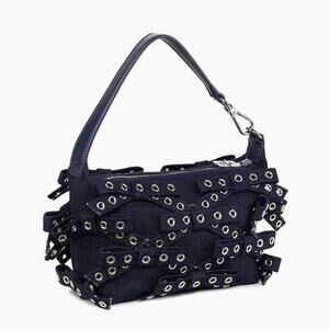 GANNI Denim Small Bow Eyelet Butterfly Denim Pouch bag